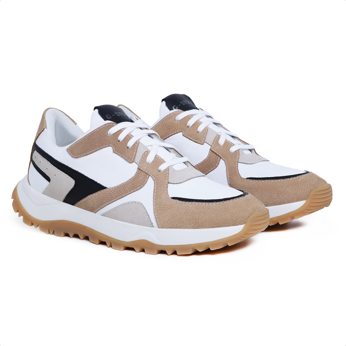 Tênis Masculino X6 em Couro Ocre e Branco