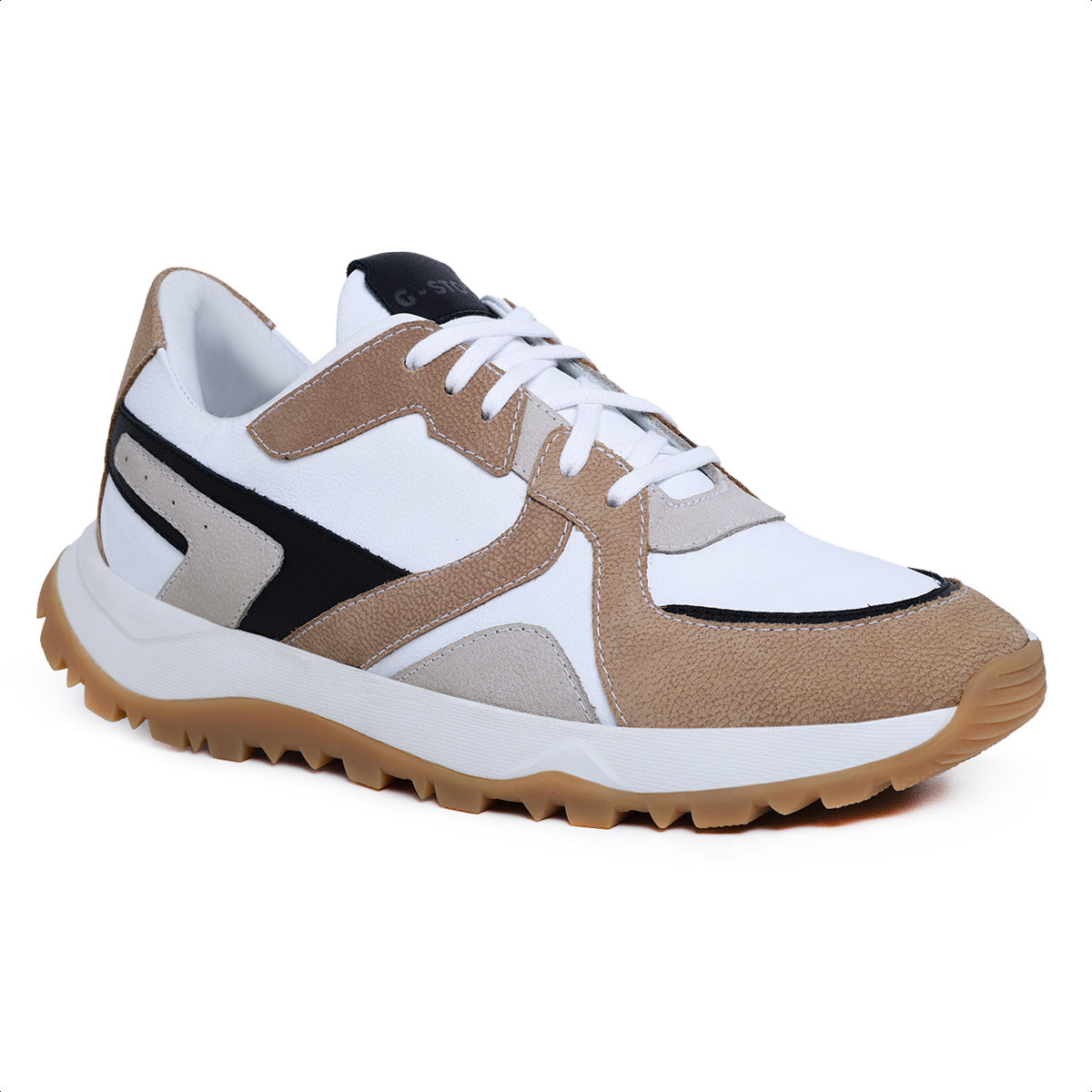 Tênis Masculino X6 em Couro Ocre e Branco