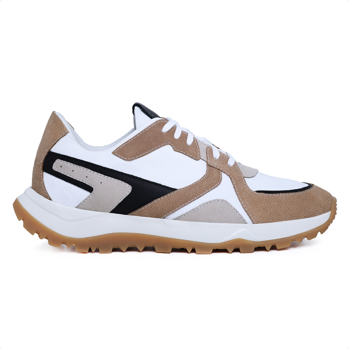 Tênis Masculino X6 em Couro Ocre e Branco
