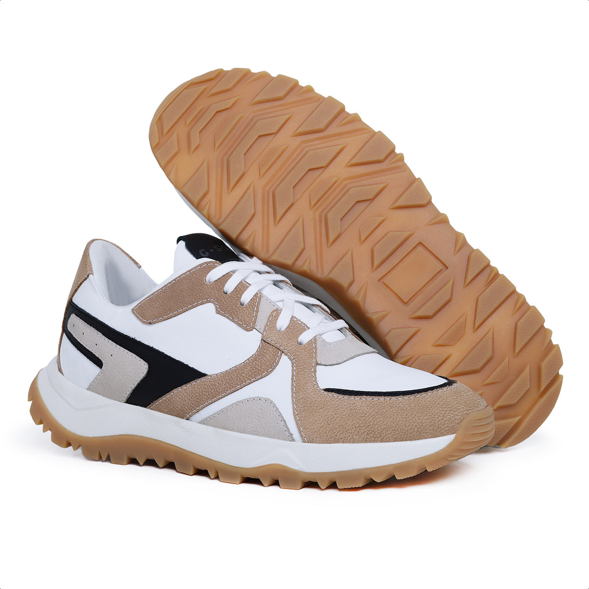 Tênis Masculino X6 em Couro Ocre e Branco