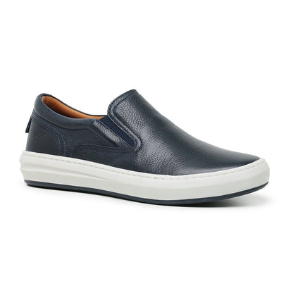 Sapato Casual Masculino Slip On em Couro Marinho
