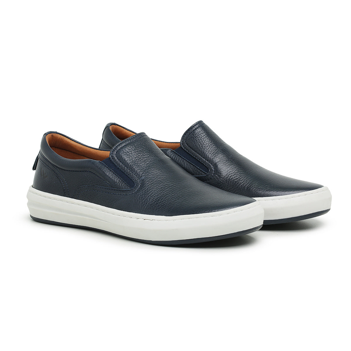 Sapato Casual Masculino Slip On em Couro Marinho