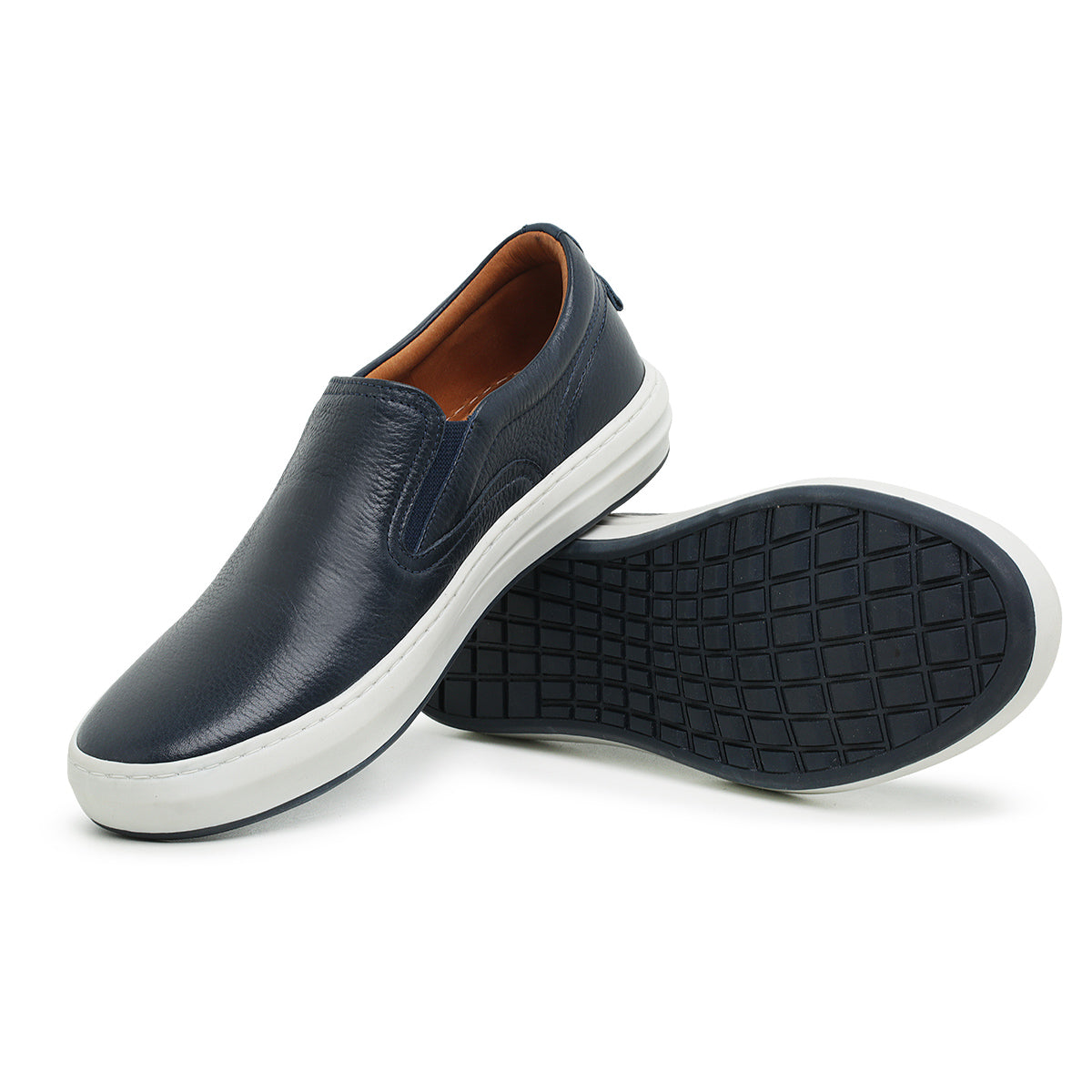 Sapato Casual Masculino Slip On em Couro Marinho