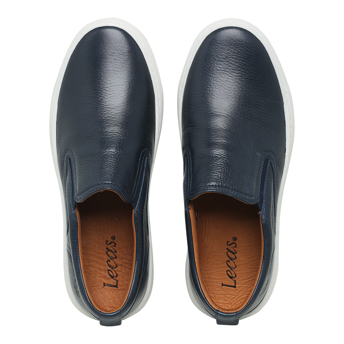 Sapato Casual Masculino Slip On em Couro Marinho
