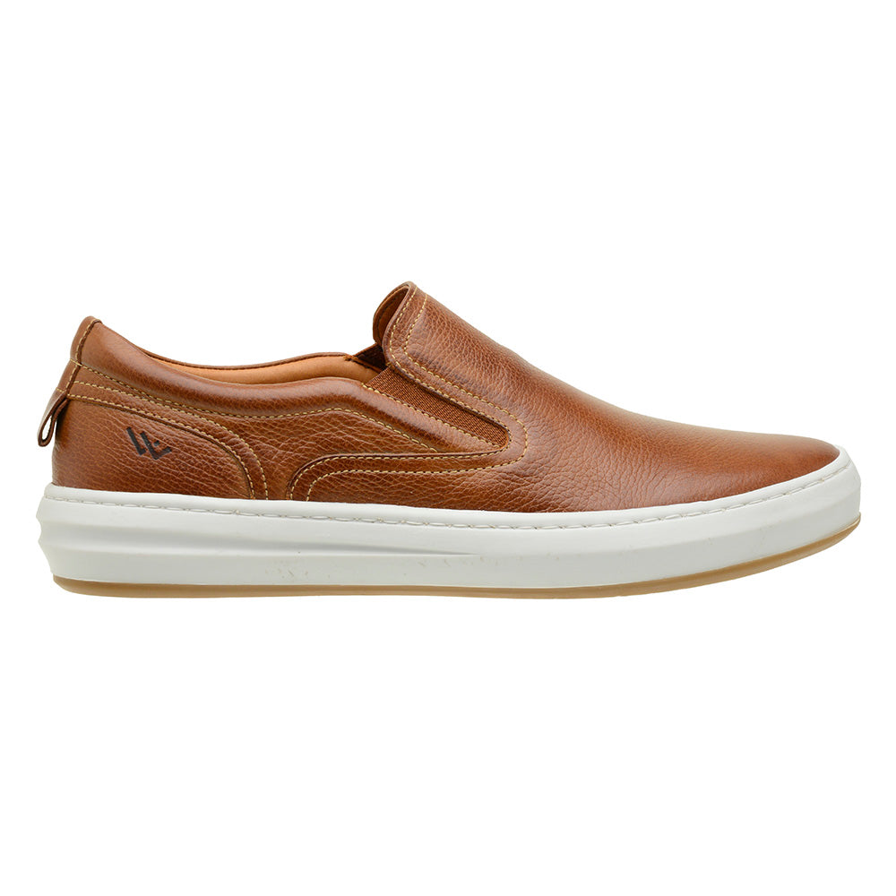 Sapato Casual Masculino Slip On em Couro Tabaco