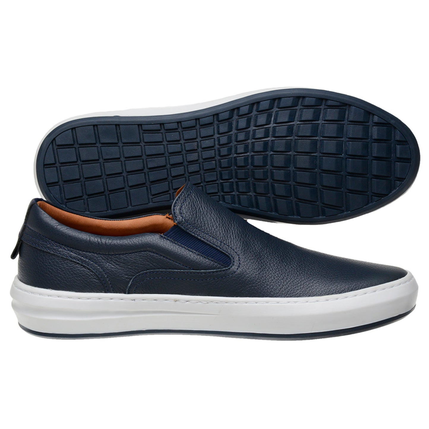 Sapato Casual Masculino Slip On em Couro Marinho