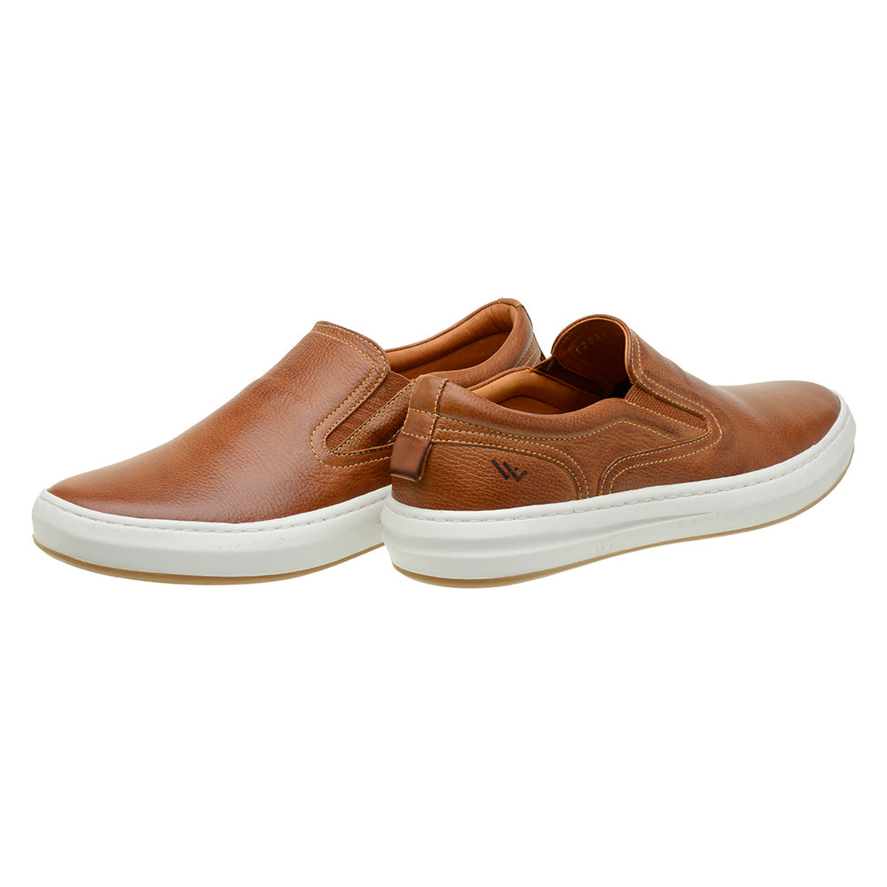 Sapato Casual Masculino Slip On em Couro Tabaco