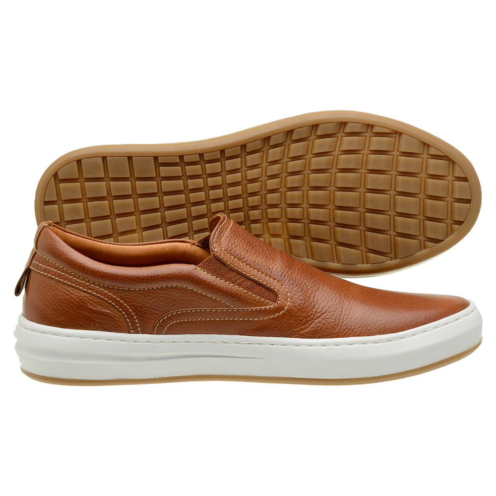 Sapato Casual Masculino Slip On em Couro Tabaco