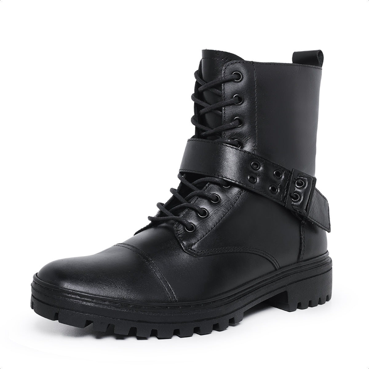 Bota Masculina em Couro Preto com Fivela