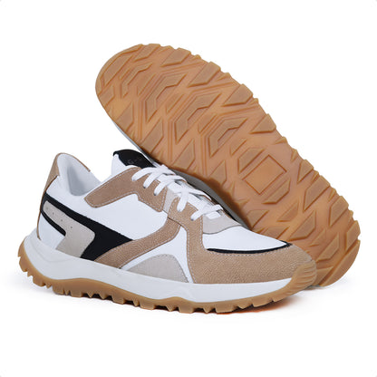 Tênis Masculino X6 em Couro Ocre e Branco