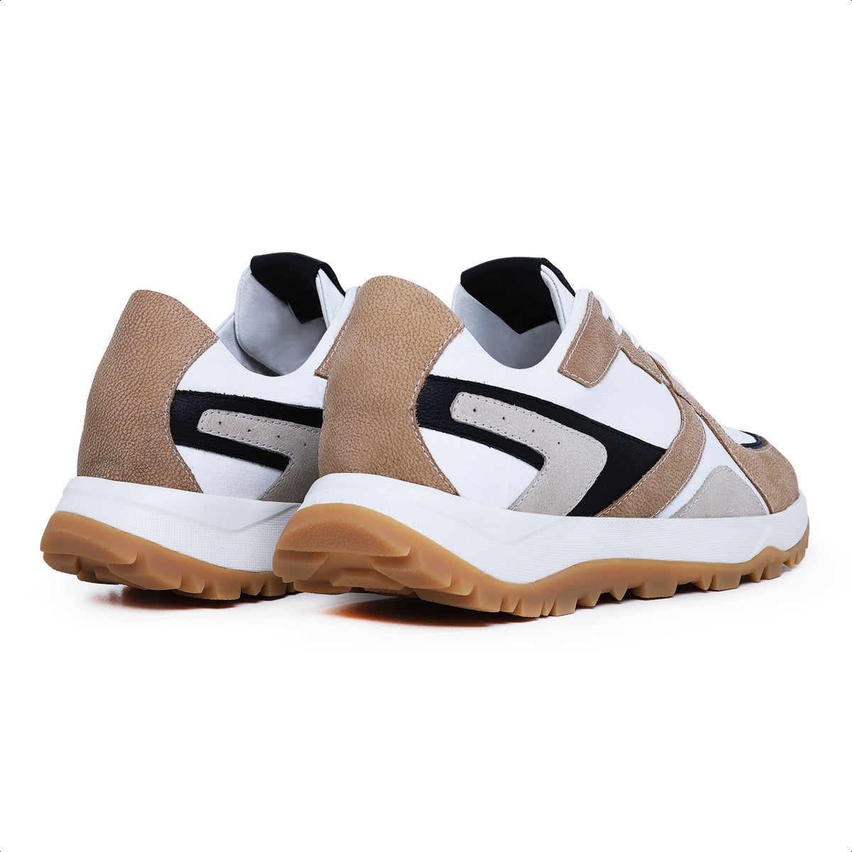 Tênis Masculino X6 em Couro Ocre e Branco
