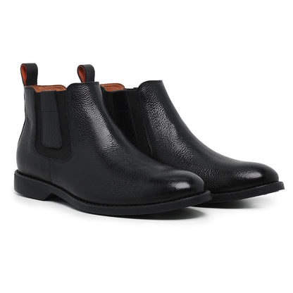 Botina Masculina Chelsea com detalhe em Couro Preto