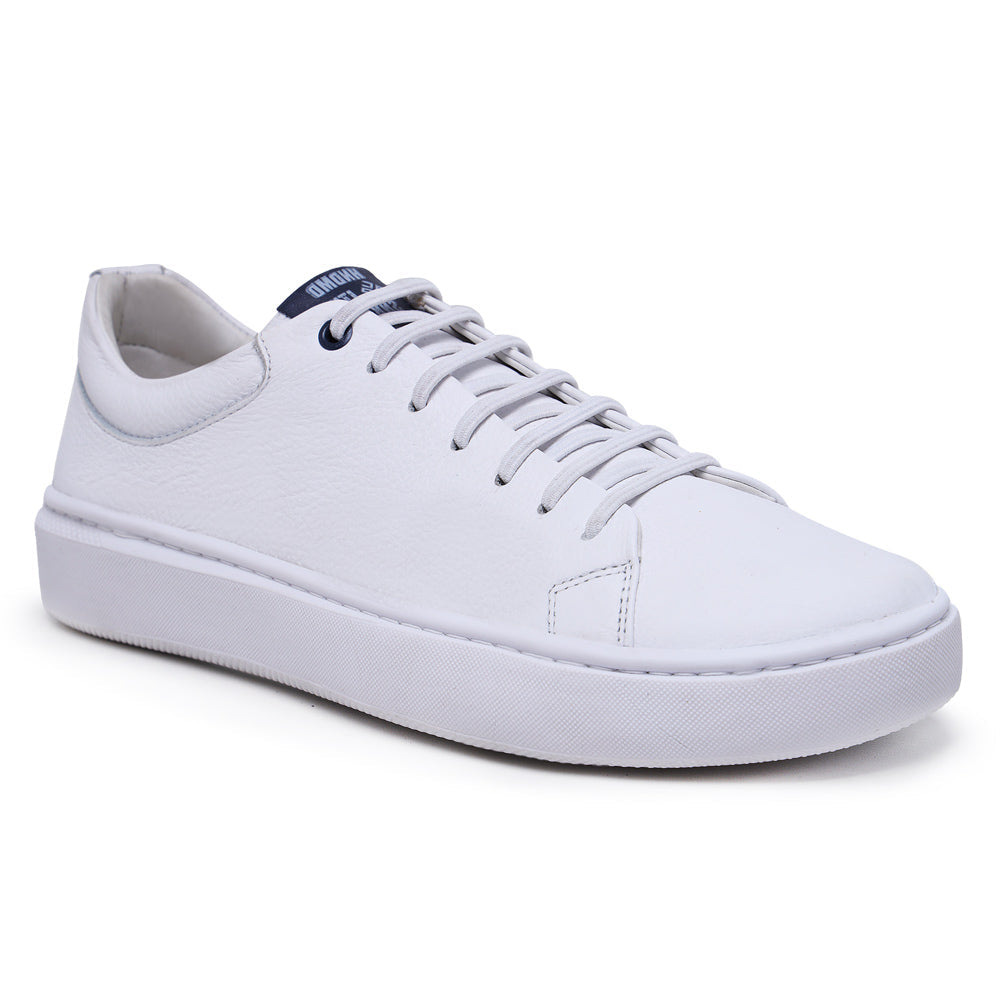 Sapato Casual Masculino em Couro Branco/Marinho