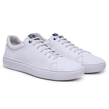 Sapato Casual Masculino em Couro Branco/Marinho