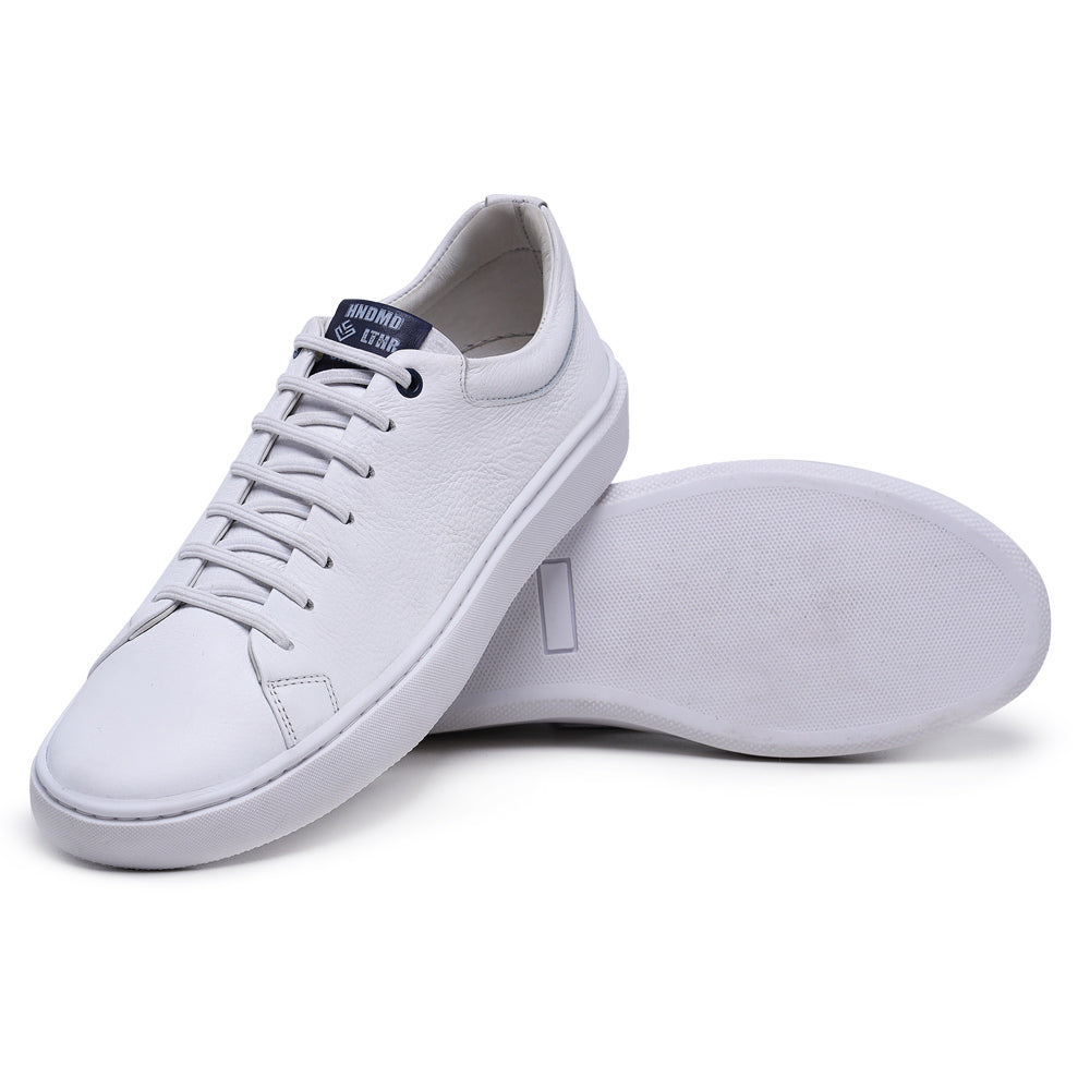 Sapato Casual Masculino em Couro Branco/Marinho