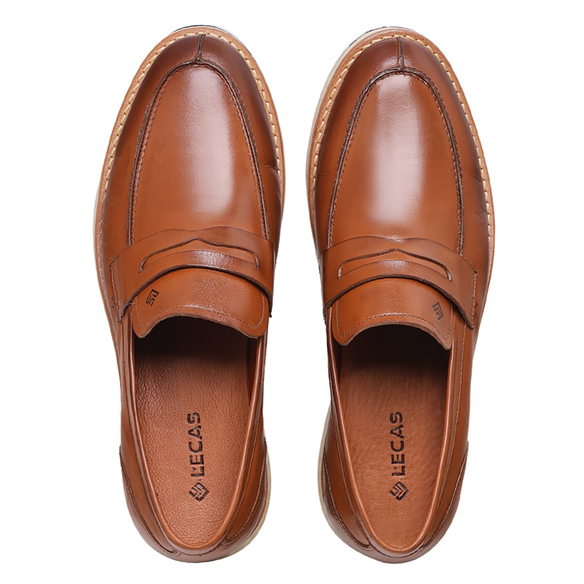 Sapato Casual Masculino Slip On em Couro Tabaco