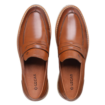 Sapato Casual Masculino Slip On em Couro Tabaco